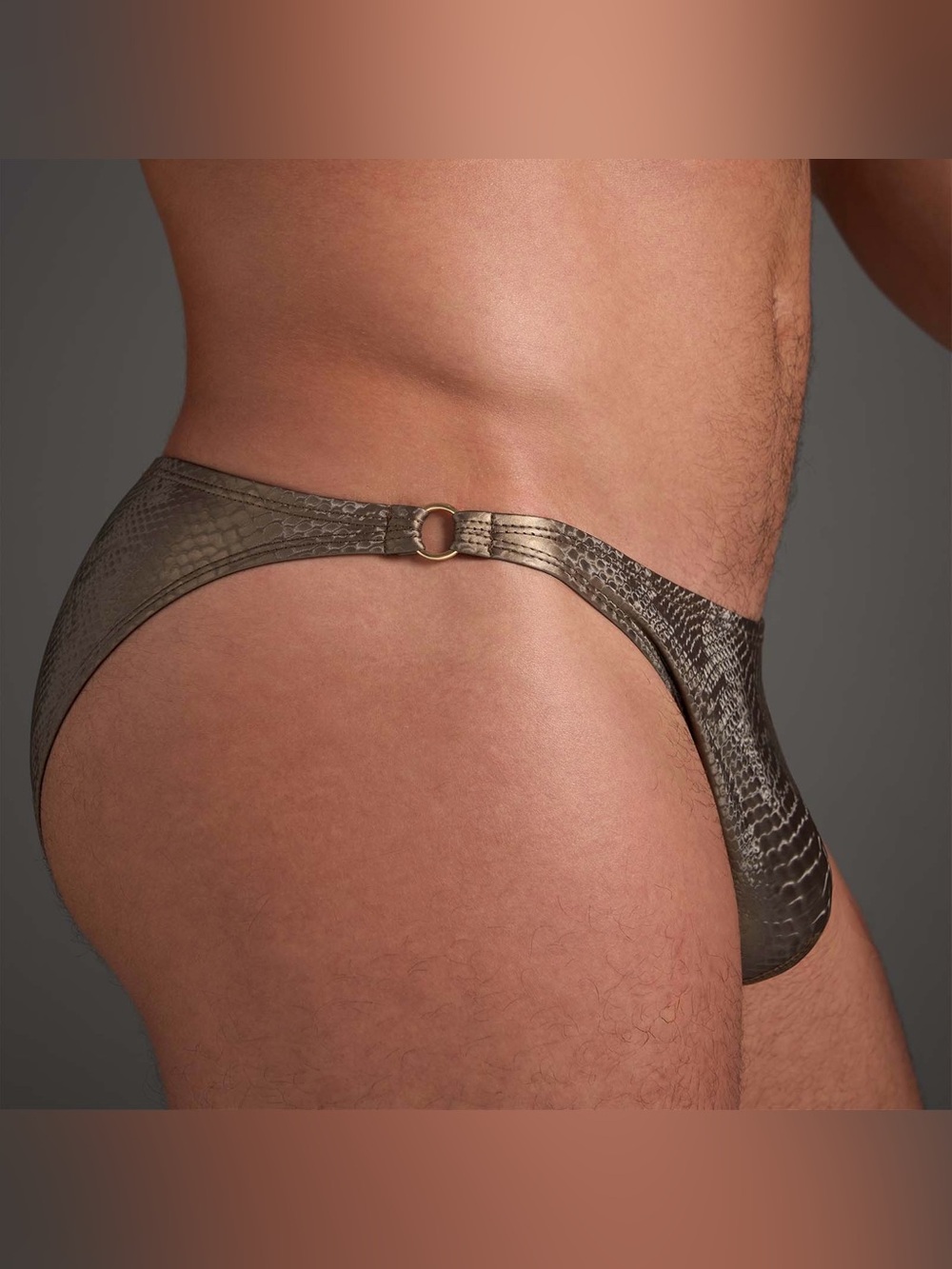 TEAMM8 Size Medium Flex Brief 100% PU Leather Python Bronze Metallic Swim Bikini - Picture 3 of 3